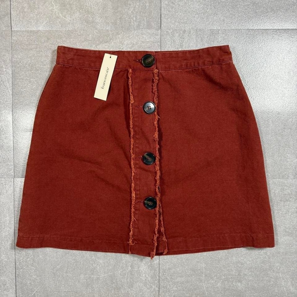 Francesca's Brick Red Button Skirt